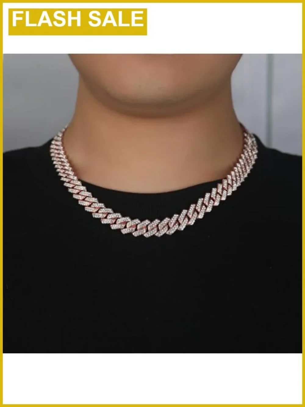 Mens Cuban Link Chain Necklace Iced Out Hip Hop Jewelry 13mm Alloy